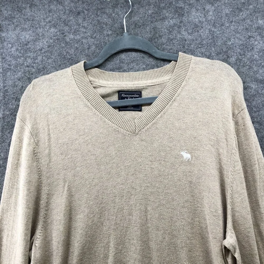 Abercrombie & Fitch V-neck Sweater Mens XXL Beige Wool‎ Blend Pullover Sand